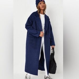 Missguided Oversized Navy Blue Long Coat